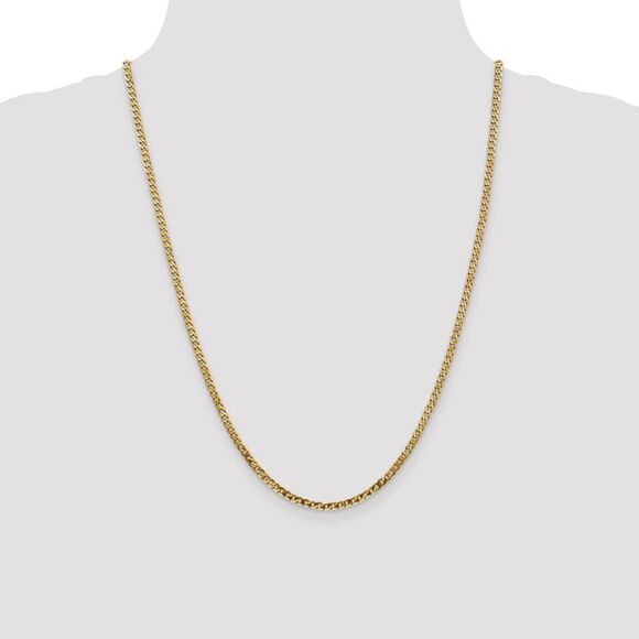 2.9mm 14k Yellow Gold Solid Beveled Curb Chain Necklace, 24 Inch
